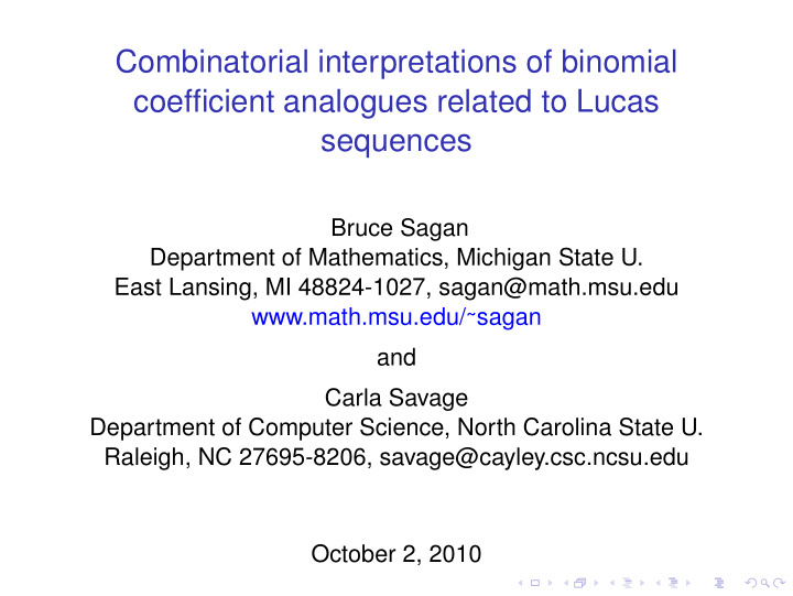 combinatorial interpretations of binomial coefficient