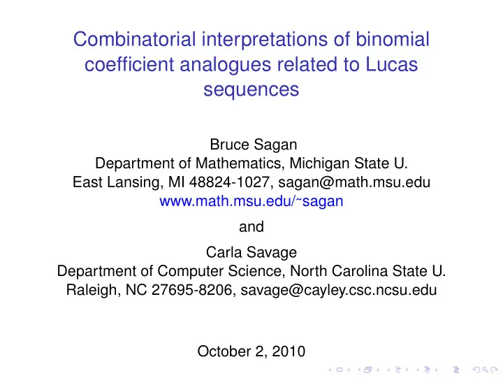 combinatorial interpretations of binomial coefficient
