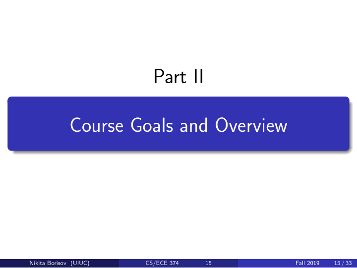 part ii course goals and overview