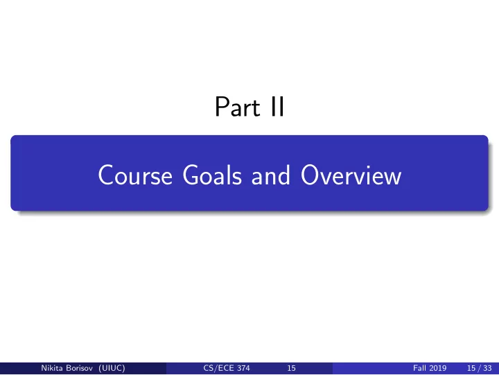 part ii course goals and overview