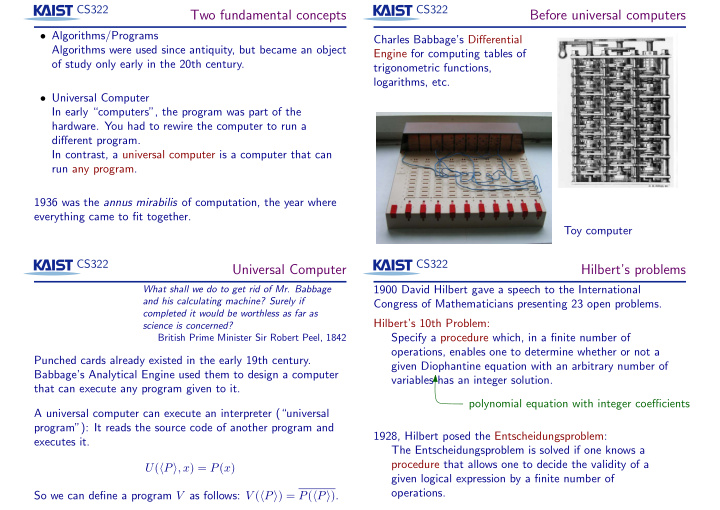 two fundamental concepts before universal computers