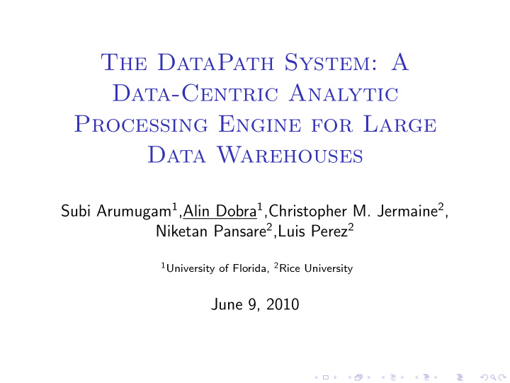 the datapath system a data centric analytic processing