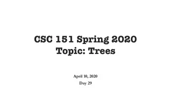 CSC 151 Spring 2020  Topic: Trees  April 10, 2020  Day 29  Peer Support Opportunities  Are there