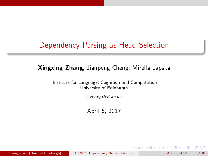dependency parsing as head selection