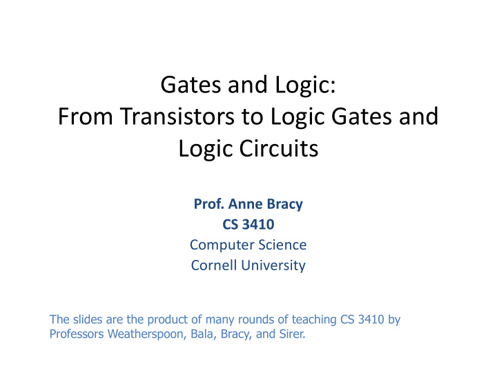 gates and logic from transistors to logic gates and logic