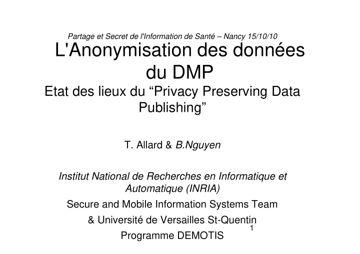 l anonymisation des donn es du dmp