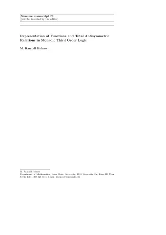 Representation of Functions and Total Antisymmetric  Relations in Monadic Third Order Logic  M.