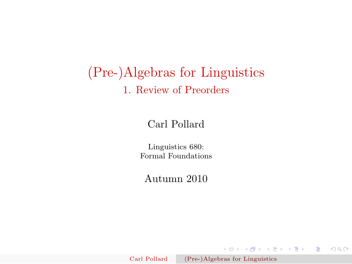 pre algebras for linguistics
