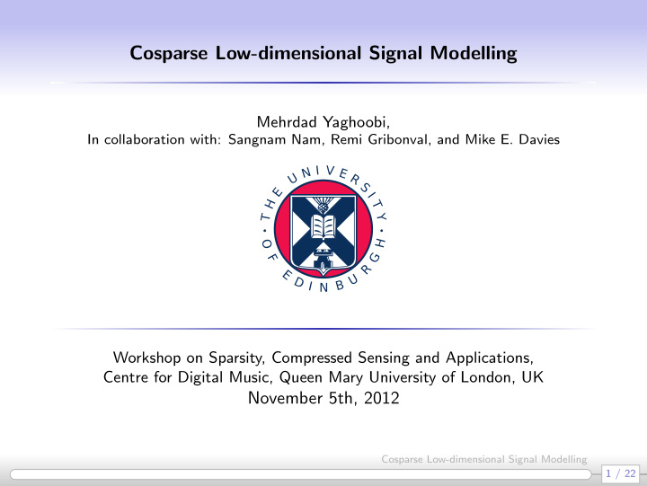 cosparse low dimensional signal modelling