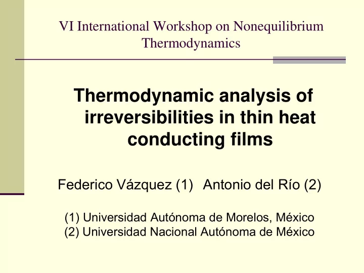 thermodynamic analysis of irreversibilities in thin heat