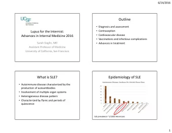 Outline  Diagnosis and assessment  Contraception  Lupus for the Internist:  Cardiovascular