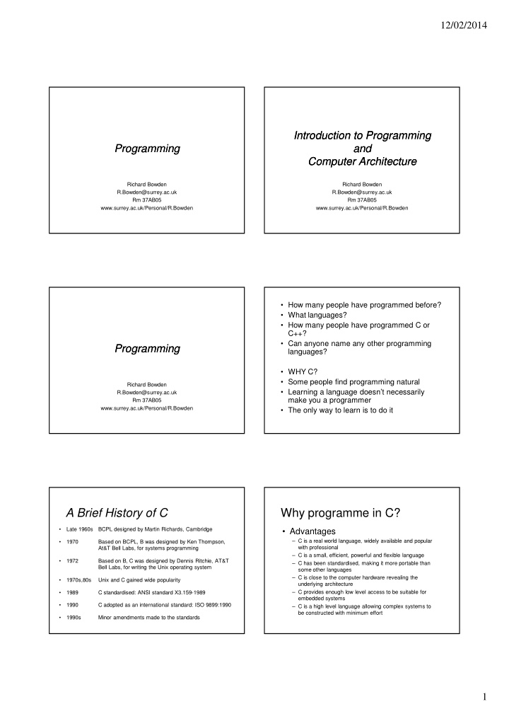 a brief history of c why programme in c