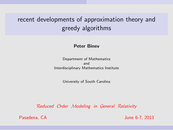 recent developments of approximation theory and greedy