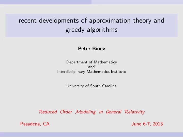 recent developments of approximation theory and greedy