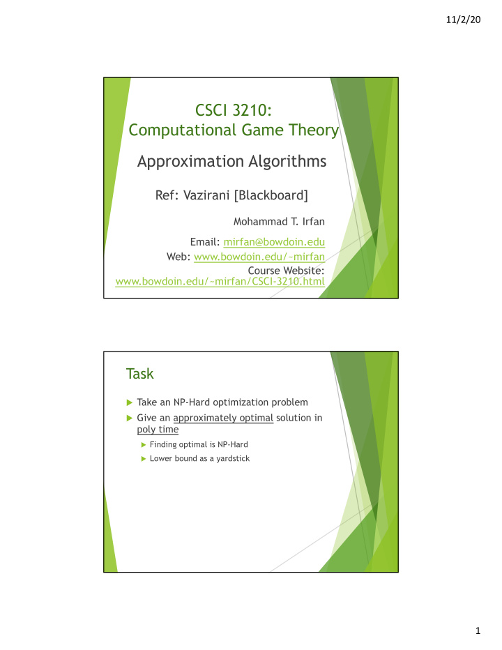 csci 3210 computational game theory approximation