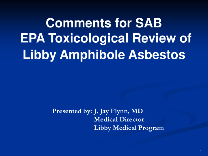 comments for sab epa toxicological review of libby