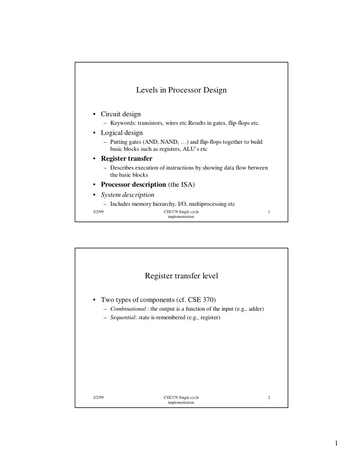 levels in processor design