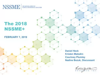 The 2018  NSSME+  FEBRUARY 7, 2019  Daniel Heck  Kristen Malzahn  Courtney Plumley  Nadine Bezuk,