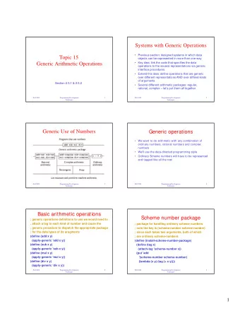 Systems with Generic Operations   Previous section: designed systems in which data  Topic 15