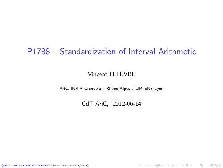 p1788 standardization of interval arithmetic
