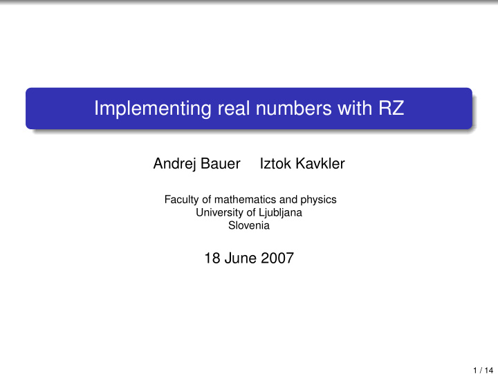 implementing real numbers with rz