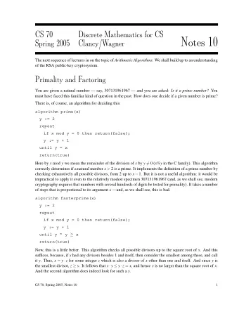 Notes 10  Spring 2005  Clancy/Wagner The next sequence of lectures in on the topic of Arithmetic