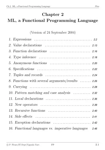 Chapter 2  ML, a Functional Programming Language  (Version of 24 September 2004)  1. Expressions .
