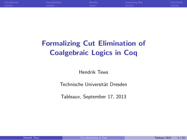 formalizing cut elimination of coalgebraic logics in coq