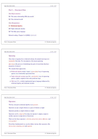 Part I  Structured Data  Data Representation: I.1 The entity-relationship (ER) data model I.2