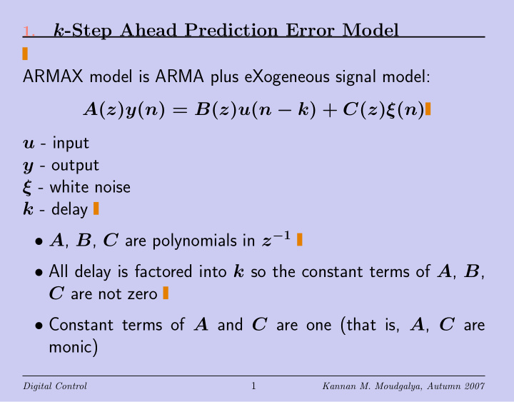 k step ahead prediction error model