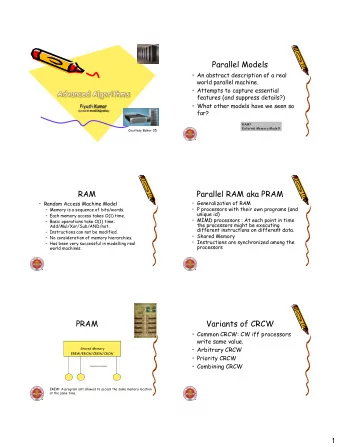 Parallel Models  An abstract description of a real  world parallel machine.  Attempts to