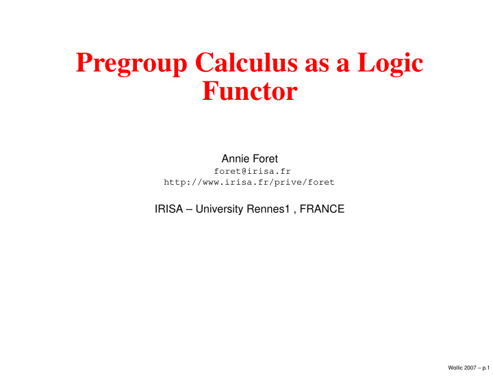 pregroup calculus as a logic functor