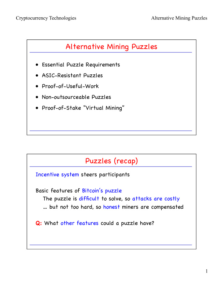 alternative mining puzzles