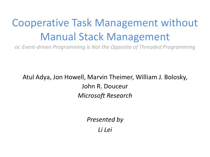 cooperative task management without manual stack