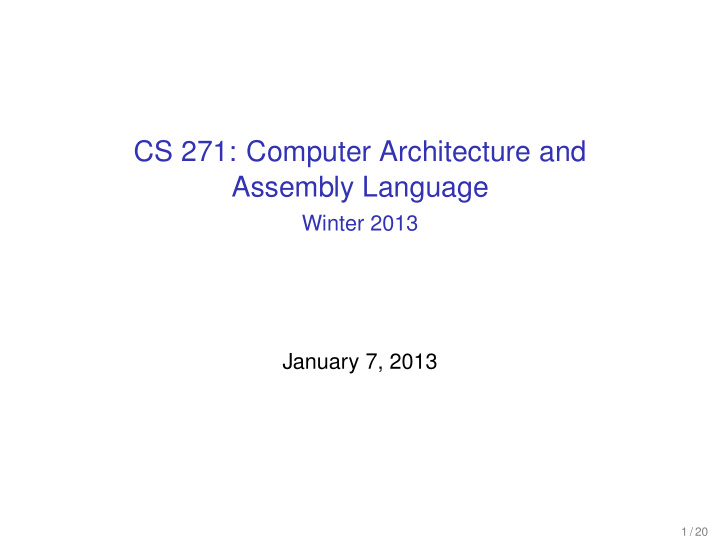 cs 271 computer architecture and assembly language