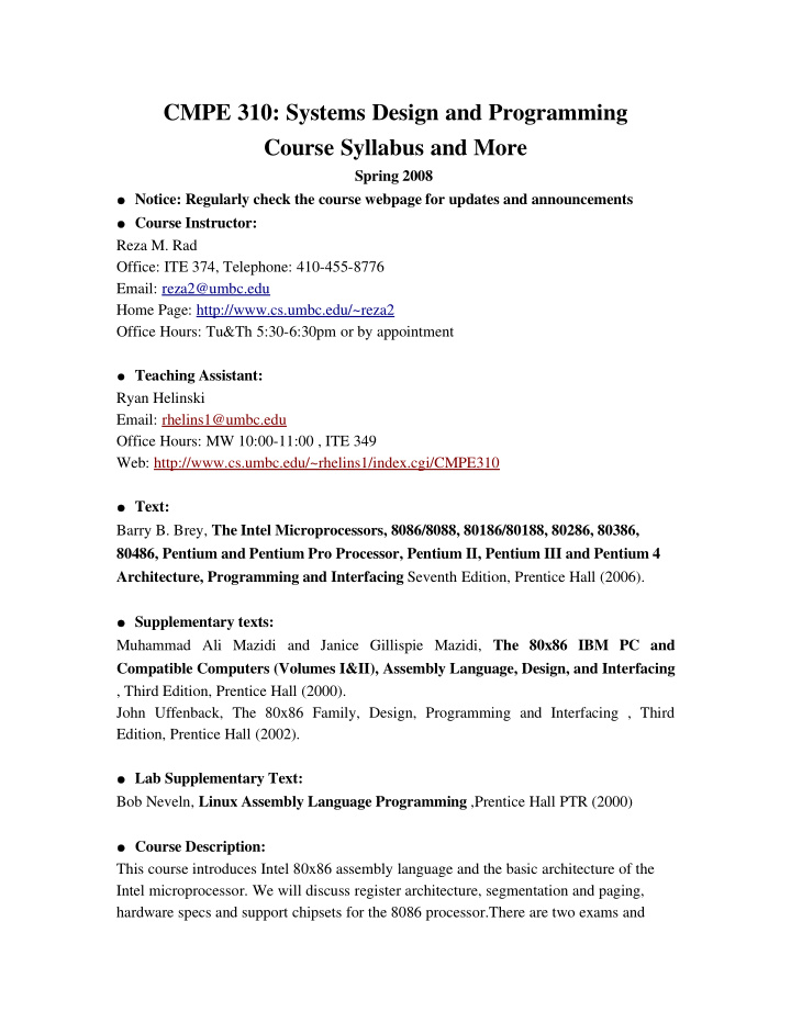 cmpe 310 systems design and programming course syllabus