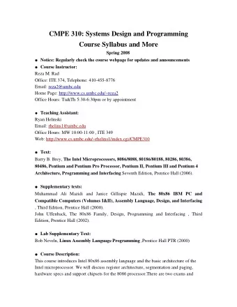 CMPE 310: Systems Design and Programming  Course Syllabus and More  Spring 2008  Notice: