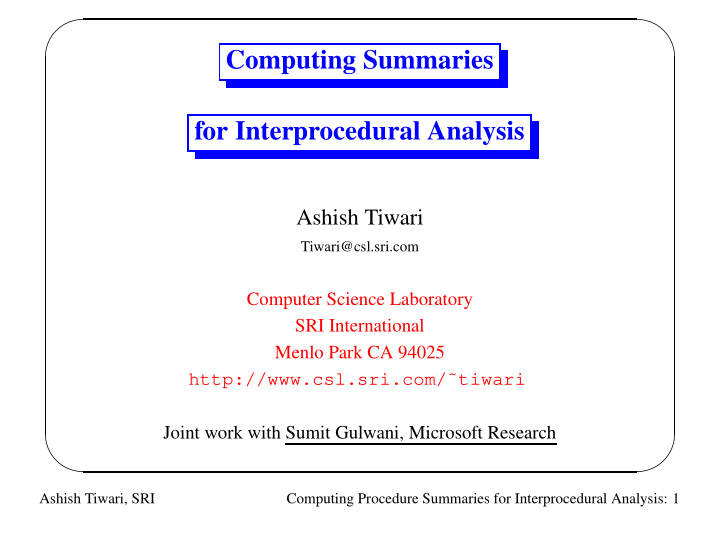 computing summaries for interprocedural analysis