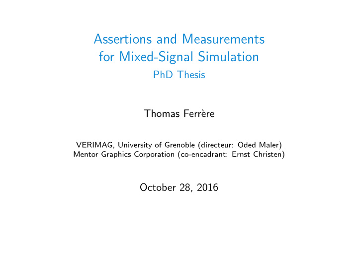 assertions and measurements for mixed signal simulation