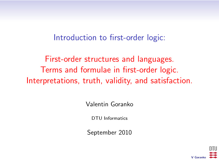 introduction to first order logic first order structures
