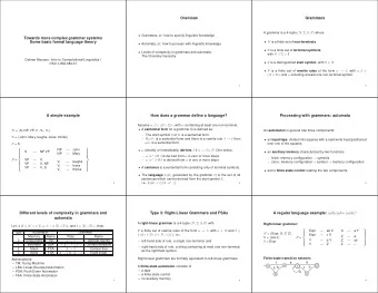 Overview  Grammars A grammar is a 4-tuple ( N,  , S, P ) where  Grammars, or: how to specify