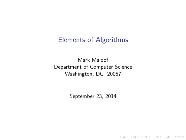 elements of algorithms