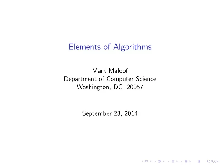 elements of algorithms