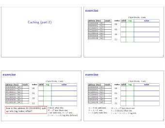 Caching (part 2)  byte block size  result  address (hex)  exercise  3  tag index ofgset  exercise: