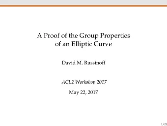 A Proof of the Group Properties  of an Elliptic Curve  David M. Russinoff  ACL2 Workshop 2017  May