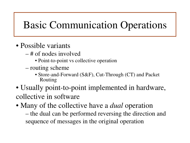 basic communication operations