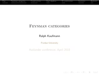 Feynman categories  Ralph Kaufmann  Purdue University  Auslander conference, April 2018  Plan