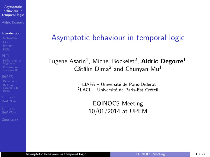 asymptotic behaviour in temporal logic