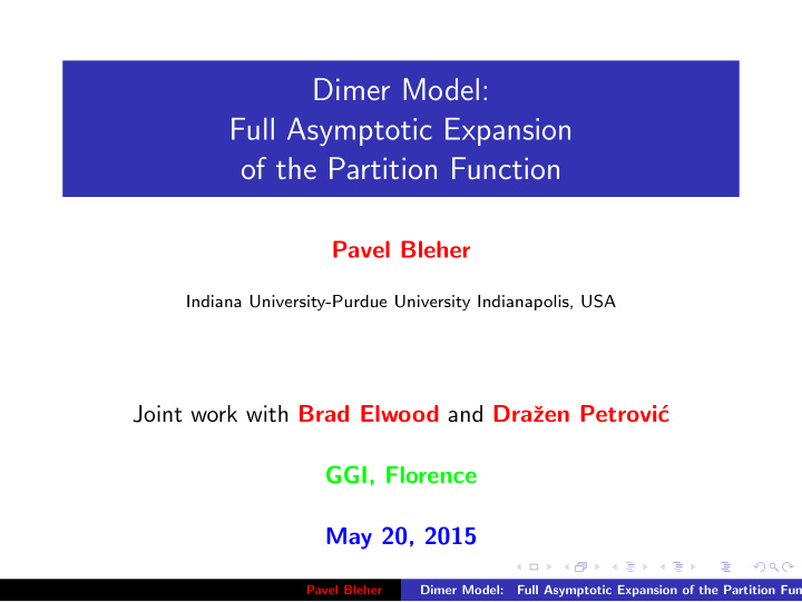 dimer model full asymptotic expansion of the partition