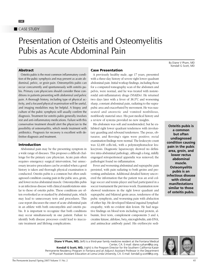 presentation of osteitis and osteomyelitis pubis as acute